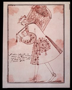 Portrett av Gaetano Majorana kalt Caffarelli (eller Cafarello, eller G Affariello) (1710-1783) italiensk castrato (castrat) som bærer bort San Giovanni Grisostomo-teateret tegneserie av Anton Maria Zanetti (1680-1767). 18. århundre. Privat samling.