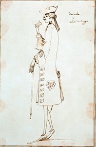 Portrett av kastratsangeren Carlo Broschi dit Farinelli (1705-1782) representerer under sin reise til Venezia for å fremføre Tommaso Albinonis La Didone abandonnata ”” ”rundt 1725. Tegning av Anton Maria Zanetti (1680-1767) Venezia Fondazione Cini
