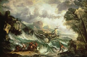 Seascape with Shipwreck, ca. 1700-07 (olje på lerret) (se også 123093) av Antonio Marini