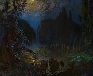Bading av nymfene - Munoz Degrain, Antonio (1840-1924) - ca. 1915 - Olje på lerret - 76,5x93,5 - Museo Carmen Thyssen, Malaga