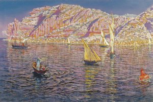 Utsikt over Palma de Mallorca-bukten - Munoz Degrain, Antonio (1840-1924) - ca. 1905 - Olje på lerret - 89x133,5 - Carmen Thyssen Museum, Malaga