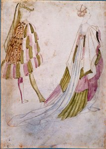 En mann og en kvinne i retten kler Akvarell, fjær og vask av Antonio di Puccio Pisano dit Pisanello (før 1395-1455) 1450 Søn. 0,27x0,19 m Chantilly, Musee Conde av Antonio Pisanello