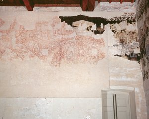 Knights of the Round Table på deres søken etter den hellige gral (eksponert sinopie og fresco) av Antonio Pisanello