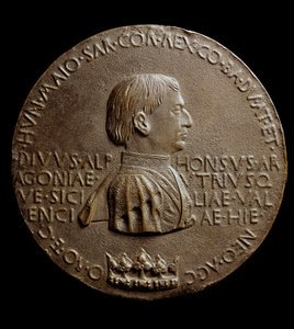 Medalje til Alfonso V av Aragon (Alfonso Magnanimus eller den store). På italiensk Alfonso den storslåtte eller Alfonso V av Aragon av Antonio Pisanello