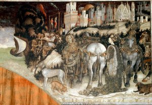 Saint George leverer prinsessen av Trebizonde detalj. Fresco av Antonio Pisano kalt Pisanello (ca. 1380-1455) 1436-1438 Verona, Church of Sant 