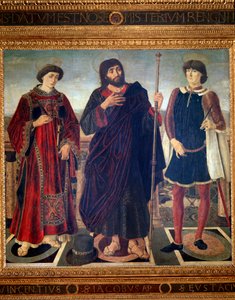 Altertavle av St. Vincent, St. James og St. Eustatius - olje på panel av Antonio Pollaiuolo