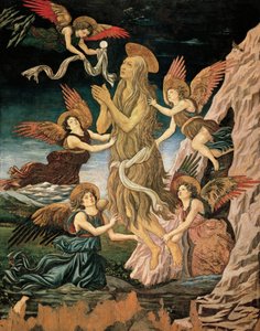 Antagelsen av St. Maria av Egypt eller Antagelsen av St. Maria Magdalena, Antonio Benci kjent som Pollaiuolo (1431-ca 1498), olje og tempera på tre av Antonio Pollaiuolo