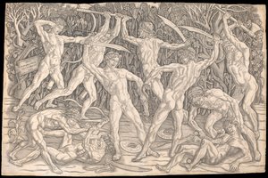 Battle of the Nudes av Antonio del Pollaiolo, ca. 1470-90 (s/hv gravering)