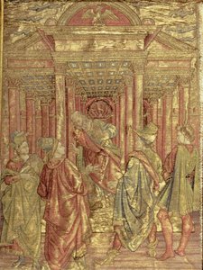 Zacharias forlater templet, billedvev som viser scener fra døperen Johannes (tekstil) av Antonio Pollaiuolo