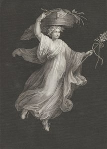 En bacchante som bærer en stor kurv på hodet og holder en stav i le..., ca. 1795-ca. 1820. av Antonio Ricciani