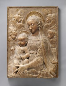 Madonna og barn med engler, ca. 1455-60 (marmor med forgylt detalj)