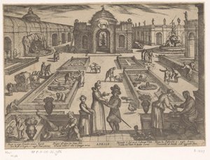 april: en hage (okse) Aprile (tittel på objekt) De tolv månedene (del 1) (serietittel) av Antonio Tempesta