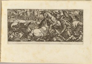 Kampscene med to hester som angriper hverandre av Antonio Tempesta