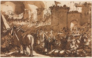 Kampscene med et fort av Antonio Tempesta