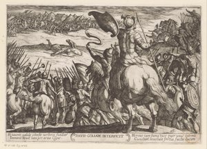 David dreper Goliat David Goliam Interficit (tittel på objekt) Det gamle testamente kampscener (serietittel) av Antonio Tempesta