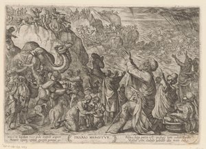 Egypterne drukner i Rødehavet Farao Mergitur (tittel på objekt) Det gamle testamente kampscener (serietittel) av Antonio Tempesta
