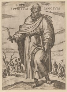 Av Saint Bartholomew Jeg tror på Den Hellige Ånd (tittel på objekt) Kristus, Maria og apostelen (serietittel) av Antonio Tempesta