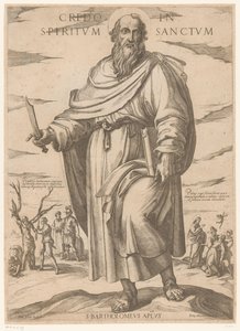 Av Saint Bartholomew Jeg tror på Den Hellige Ånd (tittel på objekt) Kristus, Maria og apostelen (serietittel) av Antonio Tempesta