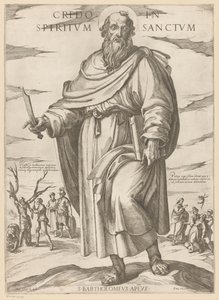 Av Saint Bartholomew Jeg tror på Den Hellige Ånd (tittel på objekt) Kristus, Maria og apostelen (serietittel) av Antonio Tempesta