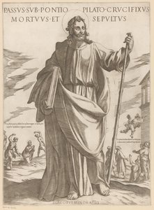 De heilige Jakobus de Mindere Lidelse under Pontius Pilatus, korsfestet, død og begravet (tittel på objekt) Kristus, Maria og apostelen (serietittel) av Antonio Tempesta