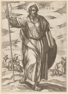 Den hellige Judas Taddeus Kjødets oppstandelse (tittel på objekt) Kristus, Maria og apostelen (serietittel) av Antonio Tempesta