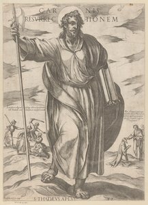 Den hellige Judas Taddeus Kjødets oppstandelse (tittel på objekt) Kristus, Maria og apostelen (serietittel) av Antonio Tempesta