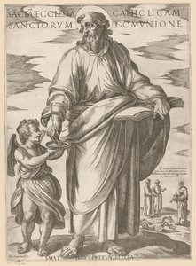 Av Saint Matthew Den hellige katolske kirke i de helliges nattverd (tittel på objekt) Kristus, Maria og apostelen (serietittel) av Antonio Tempesta