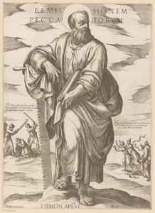 Av Saint Simon Tilgivelse av synder (tittel på objekt) Kristus, Maria og apostelen (serietittel) av Antonio Tempesta