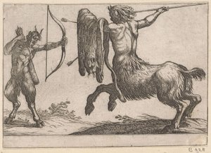 En kentaur som angriper en satyr Kampdyr (serietittel) av Antonio Tempesta