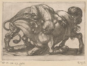 En løvinne angriper en hest Kampdyr (serietittel) av Antonio Tempesta