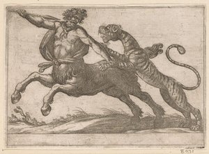En tiger som kjemper mot en kentaur Kampdyr (serietittel) av Antonio Tempesta