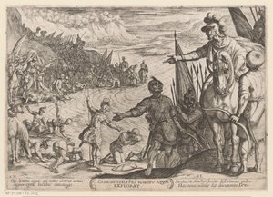 Gideon velger sine soldater Gedeon milites haustu aquae explorat (tittel på objekt) Det gamle testamente kampscener (serietittel) av Antonio Tempesta