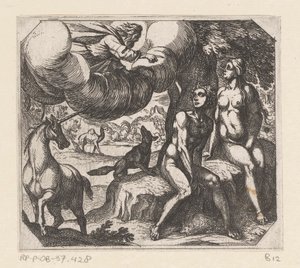 Gud klandrer Adam og Eva for ulydighet The Creation (serietittel) av Antonio Tempesta