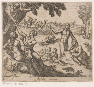 Gullalderen Aetas aurea (tittel på objekt) Metamorphoseon sive transformationum (serietittel) Metamorphoses of Ovid (serietittel) av Antonio Tempesta