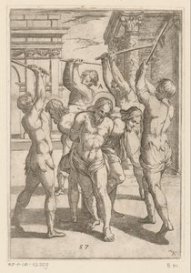 Het slaan van drie heiligen met rug aan elkaar vastgebonden Martelingen ondergaan door christelijke martelaars (series title) Varia tormentorum et supplicioru crudelium (...) (series title)   1360747   no       norwegian Successfully Translated  Original:  av Antonio Tempesta