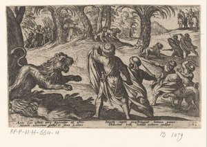 Jacht op leeuwen Diverse jacht- en kampscener (serietittel) Jakt på beist, fugler og fisk. Slag med beist: og felles beist (serietittel) av Antonio Tempesta