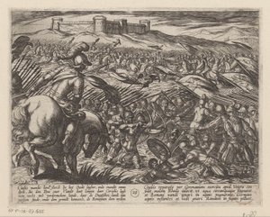 Julius Civilis oversvømmer landet med diker De bataviske krigene mot romerne (serietittel) Batavorum cum Romanis Bellum (serietittel) av Antonio Tempesta