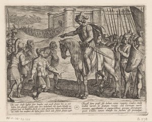 Menn fra festningen overgir seg til Julius Civilis De bataviske krigene mot romerne (serietittel) Batavorum cum Romanis Bellum (serietittel) av Antonio Tempesta