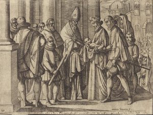 Philip som gutt før Margaret av Østerrike [verso] av Antonio Tempesta