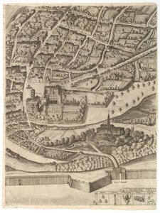 Plan for byen Roma. Del 11 med San Pancrazio venstre bredd, 1645. av Antonio Tempesta