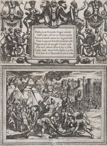 Plate 12: Illustrasjon til Canto XII, fra Torquato Tassos Gerusalemme liberata ..., ca. 1590-1630. av Antonio Tempesta