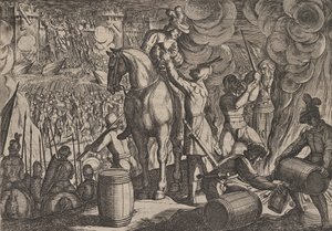 Plate 13: Angrep på den romerske festningen om natten, fra The War of the Romans Against the Ba..., 1611. av Antonio Tempesta
