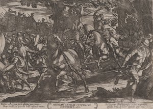 Plate 19: Jacob Killing Absalom, fra The Battles of the Old Testament, ca. 1..., ca. 1590-ca. 1610. av Antonio Tempesta