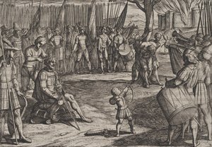 Plate 20: Civilis har klippet håret, fra The War of the Romans Against the Batavians R..., 1611. av Antonio Tempesta