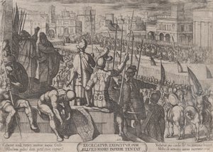 Plate 20: Elisha bringer den blindede syriske hæren til Israels konge, fra..., ca. 1590-ca. 1610. av Antonio Tempesta