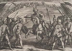 Plate 22: Civilis skiller tyske og nederlandske tropper, fra The War of the Romans Against th..., 1611. av Antonio Tempesta
