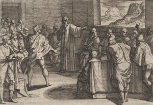 Plate 23: Konferanse om hvilke skritt å ta mot romernes nye tropper som nærmer seg ..., 1611. av Antonio Tempesta