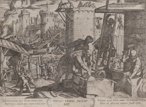 Plate 24: Israelittene gjenoppbygger Jerusalems murer, fra 