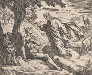 Plate 2: The Creation of Man Hominis creatio, fra Ovids 'Metamorphoses', 1606. av Antonio Tempesta
