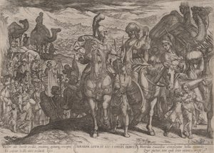 Plate 3: Abraham tar Lot og hans familie til sitt eget land, fra 'The Battles..., ca. 1590-ca. 1610. av Antonio Tempesta